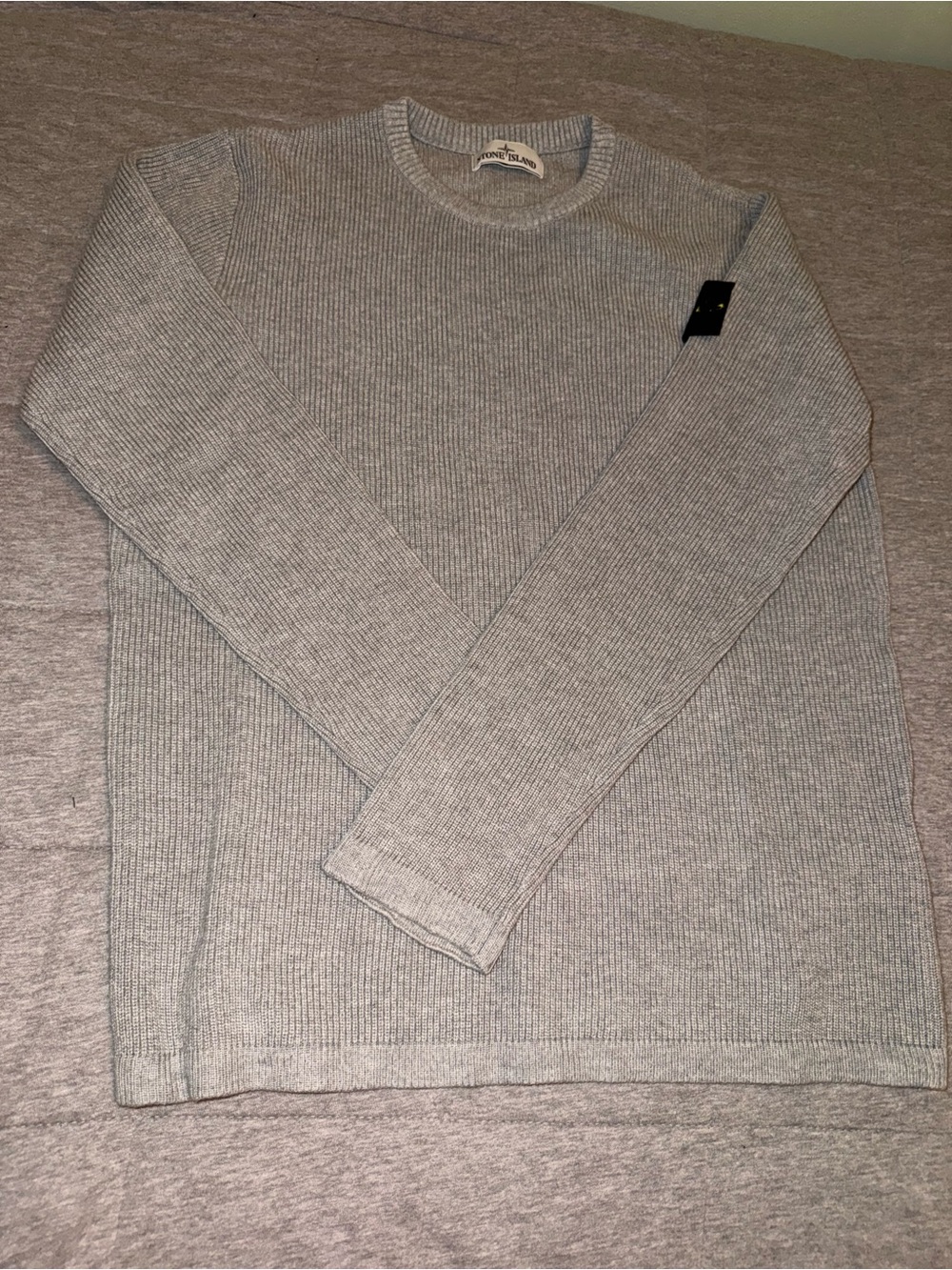 Stone Island Light Grey Ribbed Crewneck Sweater